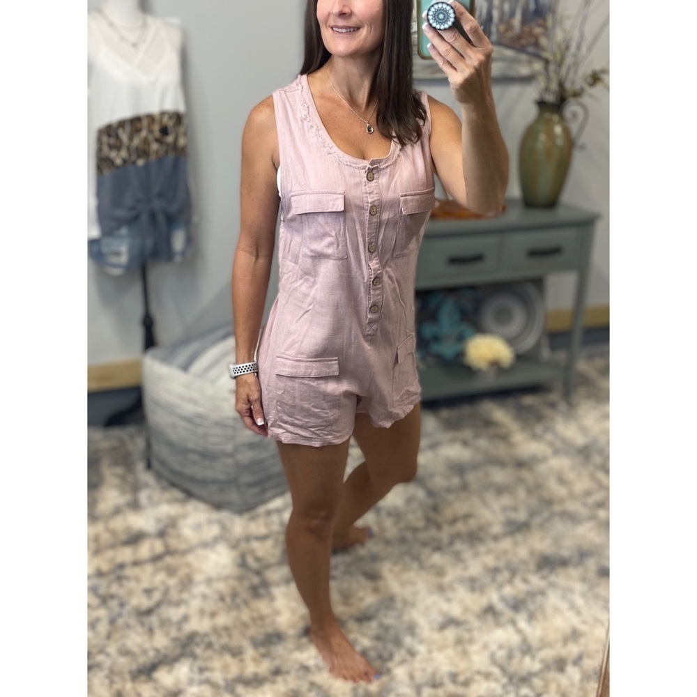 ❤️‍🔥Romper Pocket V-Neck Button Up Pink 0720